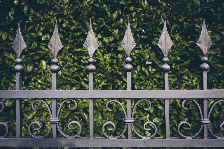 Decorative wrought iron fencing at a house in Cary, Illinois