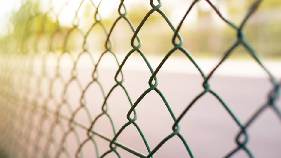 Chain link fence outside of a commercial property in Bannockburn, Illinois